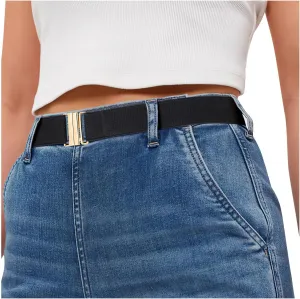 SANSTHS Women Elastic Belts for Jeans No Show Black Stretch belts for women Invisible Flat Buckle Belts Adjustable