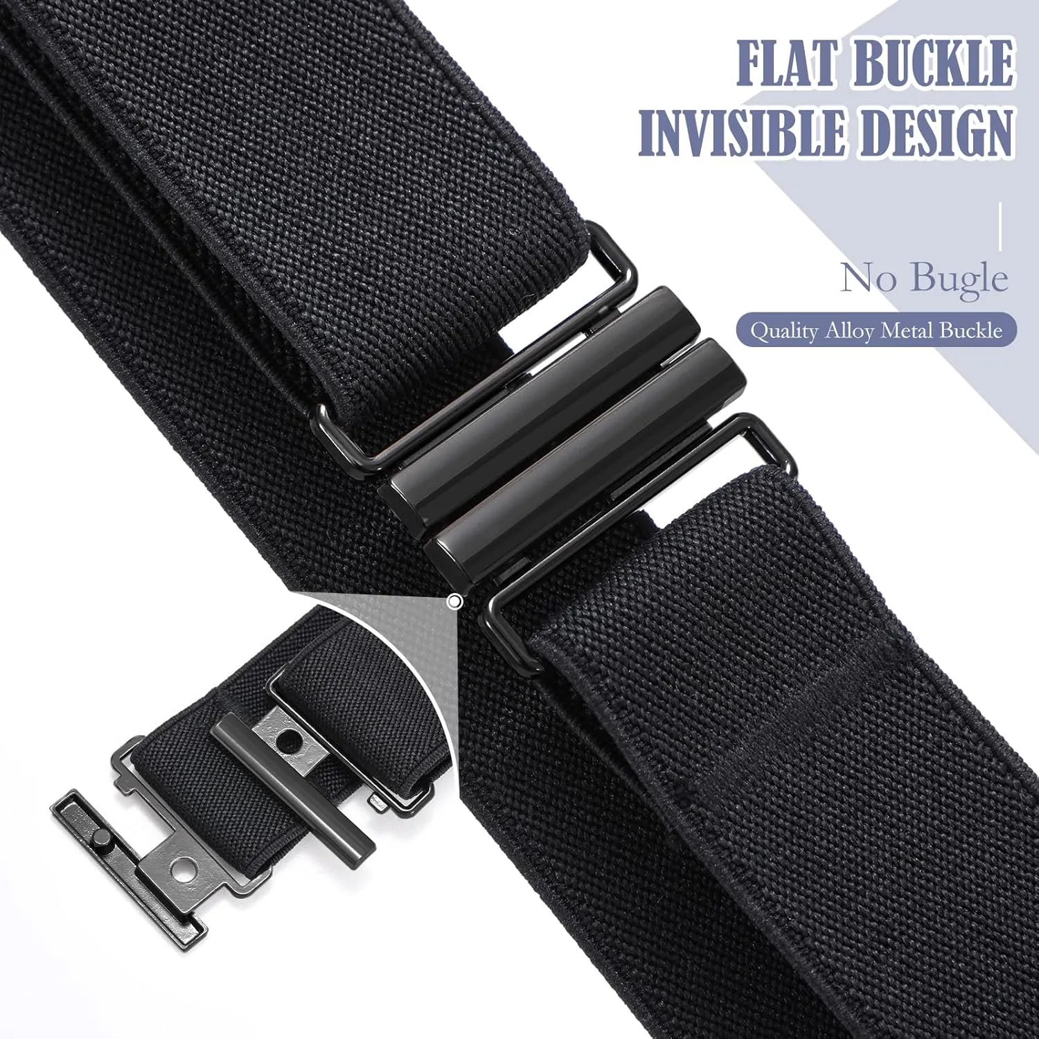 SANSTHS Women Elastic Belts for Jeans No Show Black Stretch belts for women Invisible Flat Buckle Belts Adjustable