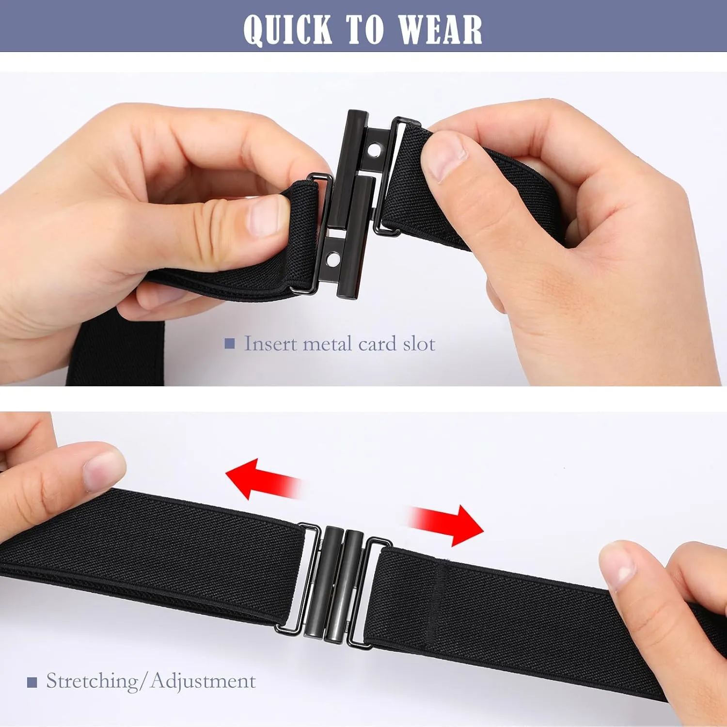 SANSTHS Women Elastic Belts for Jeans No Show Black Stretch belts for women Invisible Flat Buckle Belts Adjustable