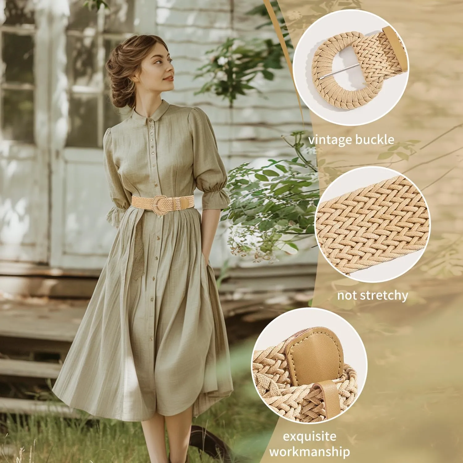 SeptCity Woven Belts for Women, Rattan Women's Belts for Dresses and Jeans Gift for Birthday Christmas Mother's Day