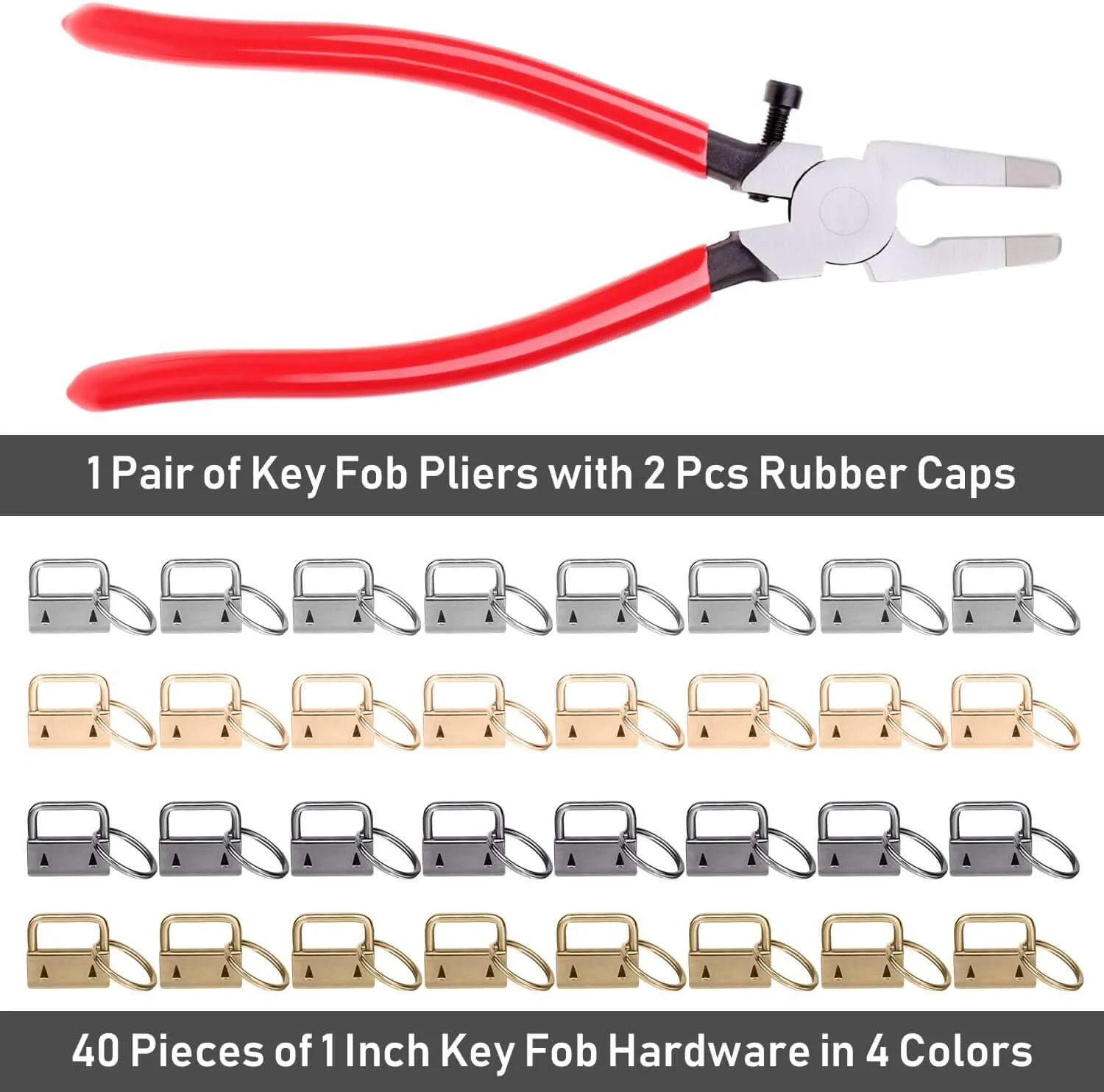Shynek 40pc Key Fob Hardware Set - 1 Inch Keychain Hardware with Pliers for Wristlet, Lanyard & Key Chain Making Supplies
