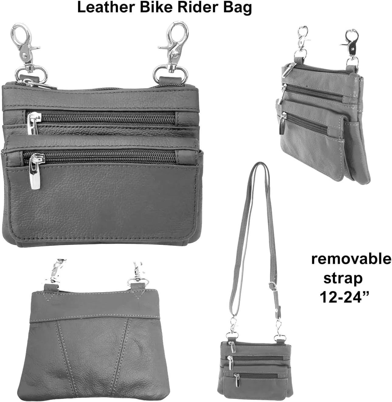 SILVERFEVER Leather Bike Rider Accordion Bag Cross Body Belt Phone Pack Pouch (Gray)