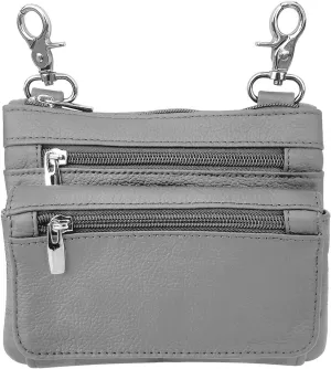 SILVERFEVER Leather Bike Rider Accordion Bag Cross Body Belt Phone Pack Pouch (Gray)