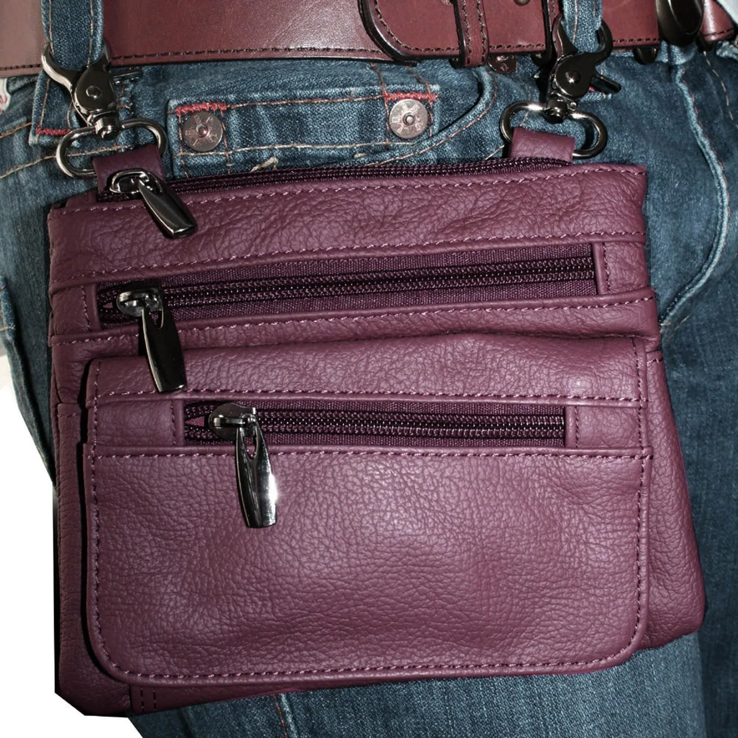 SILVERFEVER Leather Bike Rider Accordion Bag Cross Body Belt Phone Pack Pouch (WINE)