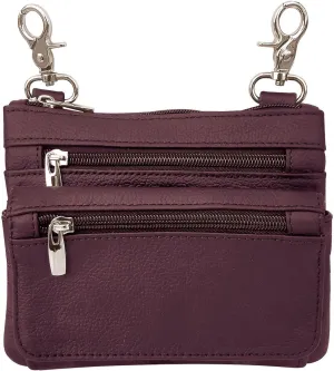 SILVERFEVER Leather Bike Rider Accordion Bag Cross Body Belt Phone Pack Pouch (WINE)