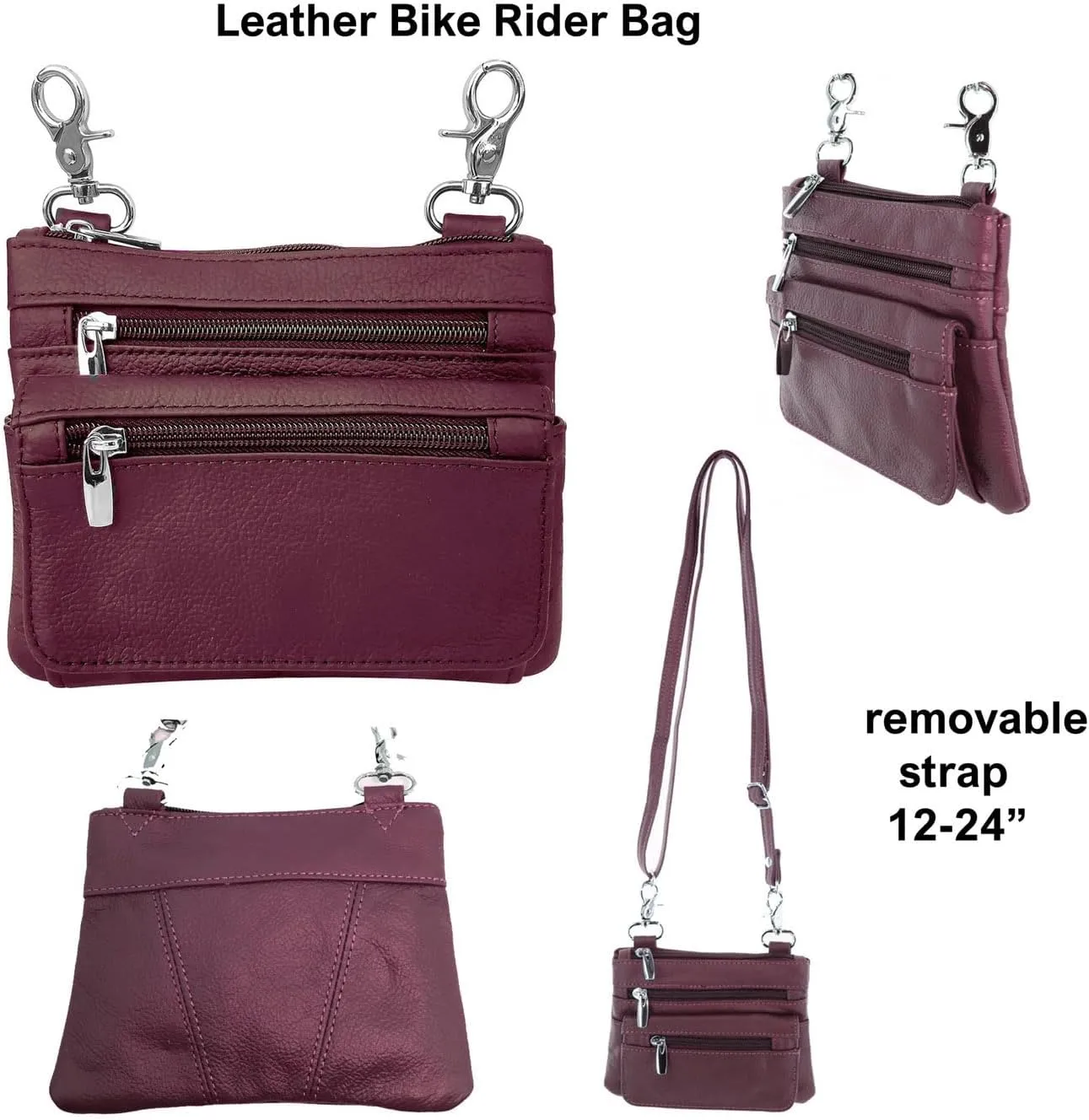 SILVERFEVER Leather Bike Rider Accordion Bag Cross Body Belt Phone Pack Pouch (WINE)