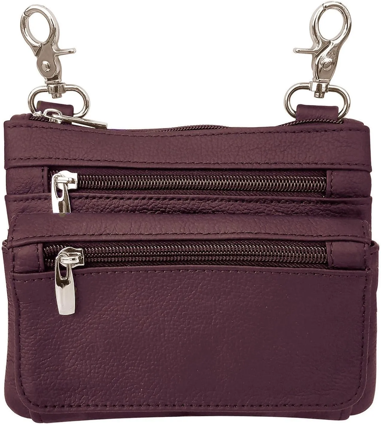 SILVERFEVER Leather Bike Rider Accordion Bag Cross Body Belt Phone Pack Pouch (WINE)