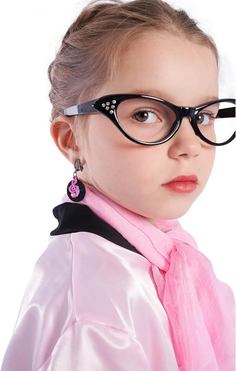Sincere Party Pink Ladies Grease Jacket Back to the 50s Grease Costume for Girls with Glasses,Scarf,Earrings