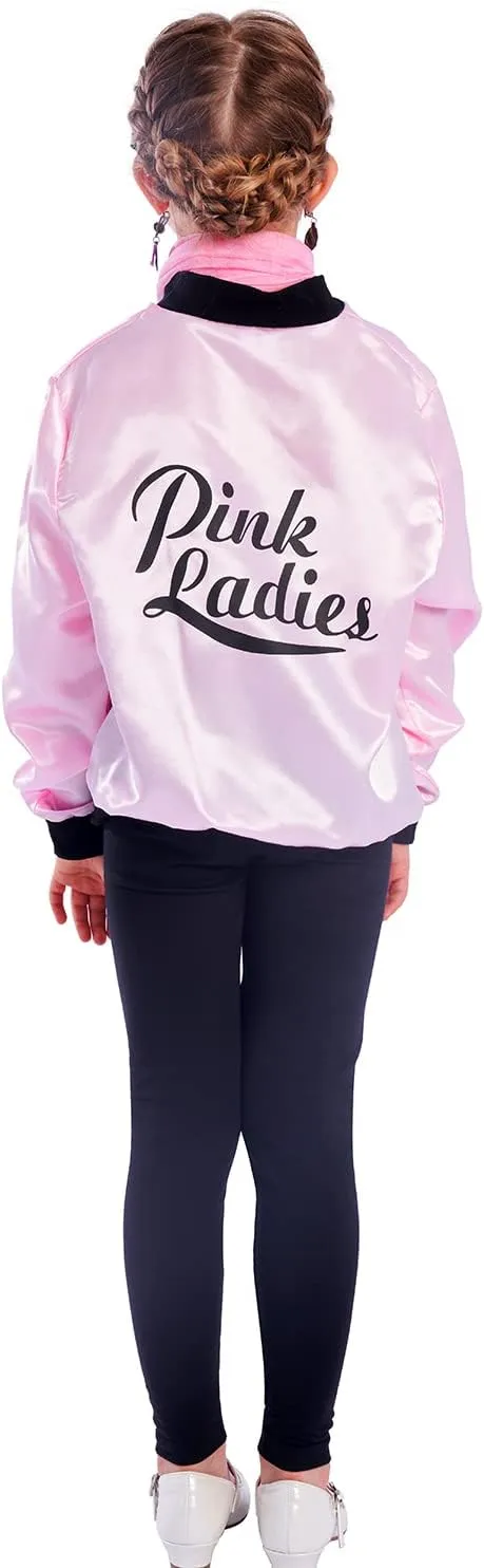Sincere Party Pink Ladies Grease Jacket Back to the 50s Grease Costume for Girls with Glasses,Scarf,Earrings