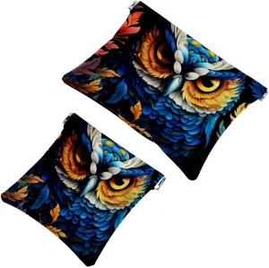 Small Pocket Cosmetic Bag, Squeeze Top Travel Makeup Bag for Purse, No Zipper Self-Closing Mini Makeup Pouch for Women Girls, Aesthetic Owl Night Forest Pattern-203
