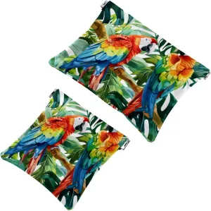 Small Pocket Cosmetic Bag, Squeeze Top Travel Makeup Bag for Purse, No Zipper Self-Closing Mini Makeup Pouch for Women Girls, Parrot Tropical Plant Watercolor Green Leaf
