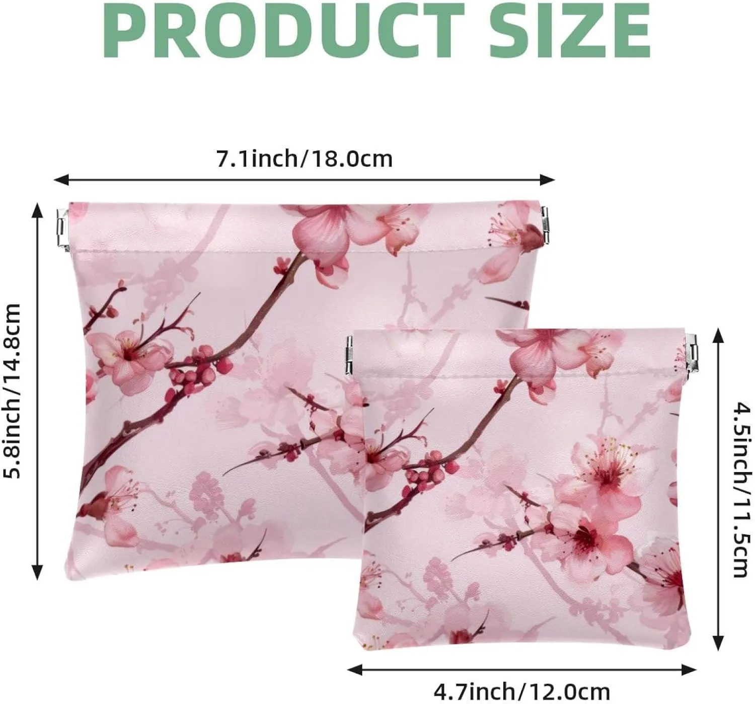 Small Pocket Cosmetic Bag, Squeeze Top Travel Makeup Bag for Purse, No Zipper Self-Closing Mini Makeup Pouch for Women Girls, Pink Cherry Blossom Pattern