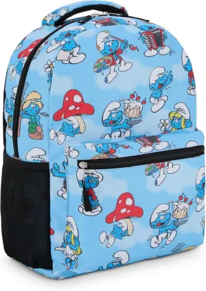 Smurfs Allover Print Backpack, Smurfette, Papa and Gargamel - Adult and Kids School Bag (Blue)