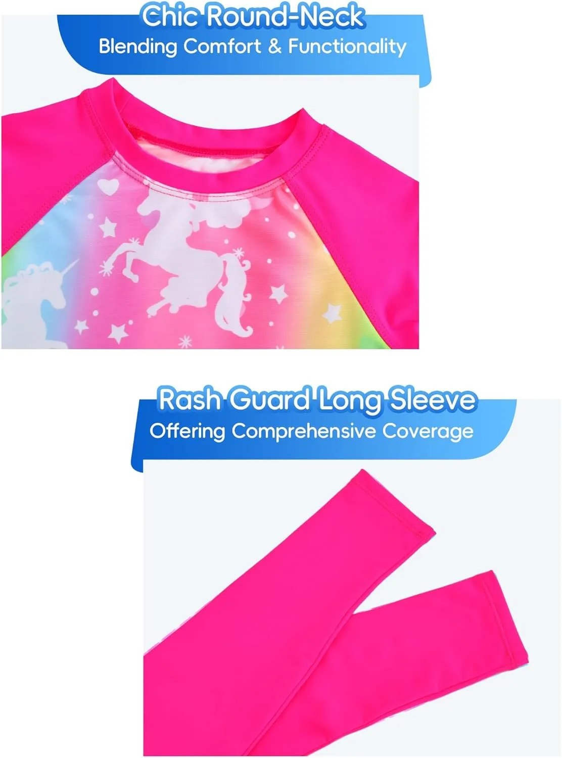 Snowheart Girls Rash Guard Swimsuit Set Long Sleeve Bathing Suit Two Piece 3-12 Years
