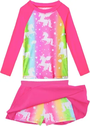 Snowheart Girls Rash Guard Swimsuit Set Long Sleeve Bathing Suit Two Piece 3-12 Years