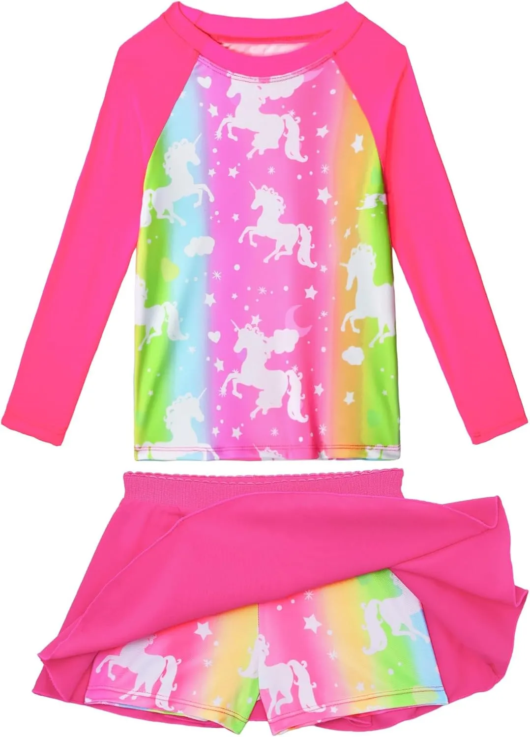 Snowheart Girls Rash Guard Swimsuit Set Long Sleeve Bathing Suit Two Piece 3-12 Years
