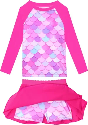 Snowheart Girls Rash Guard Swimsuit Set Long Sleeve Bathing Suit Two Piece 3-12 Years