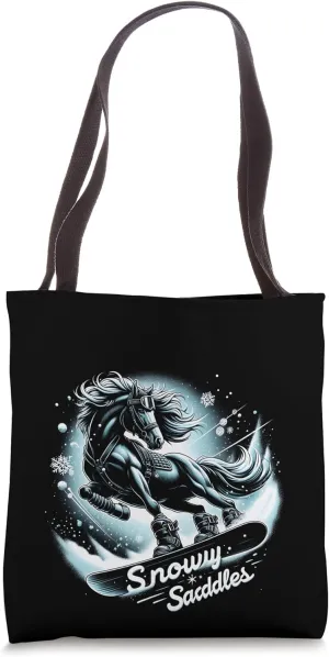 Snowy Saddles Horseback Riding Funny Graphic Tees Tote Bag