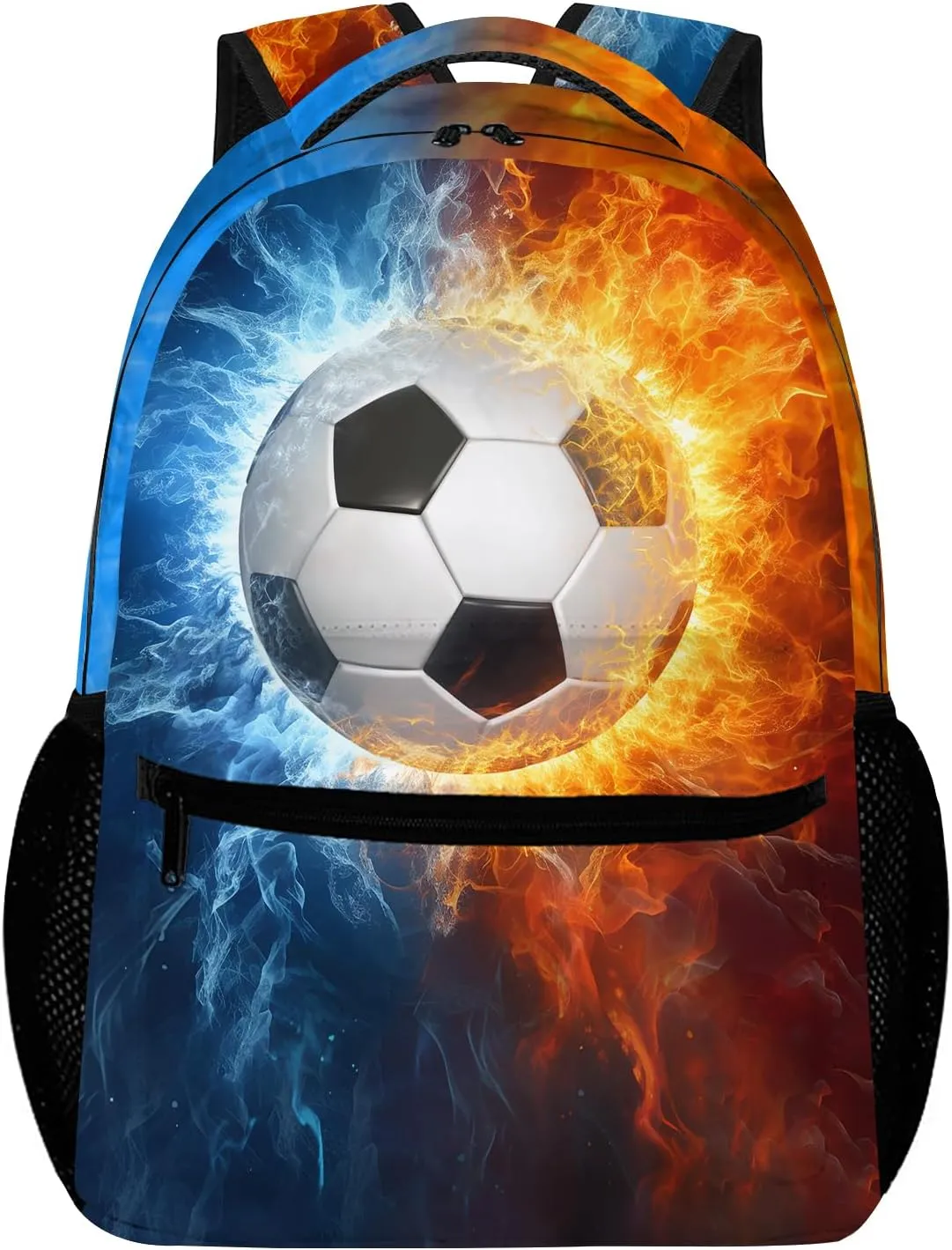 Soccer Backpack for Boys, Cool Fire and Ice Soccer Backpack for School, Boys Soccer Bookbag, Soccer School Backpack for Teen Boys Kids Bookbag Daypack School Bag, 16 Inch