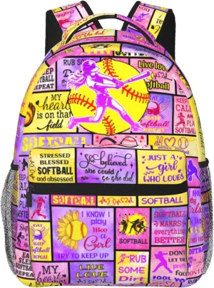 Softball Backpack For Girls 16 Inch Large Capacity Backpacks Casual Softball Bookbag Laptop Gifts For Kids Teen Girls