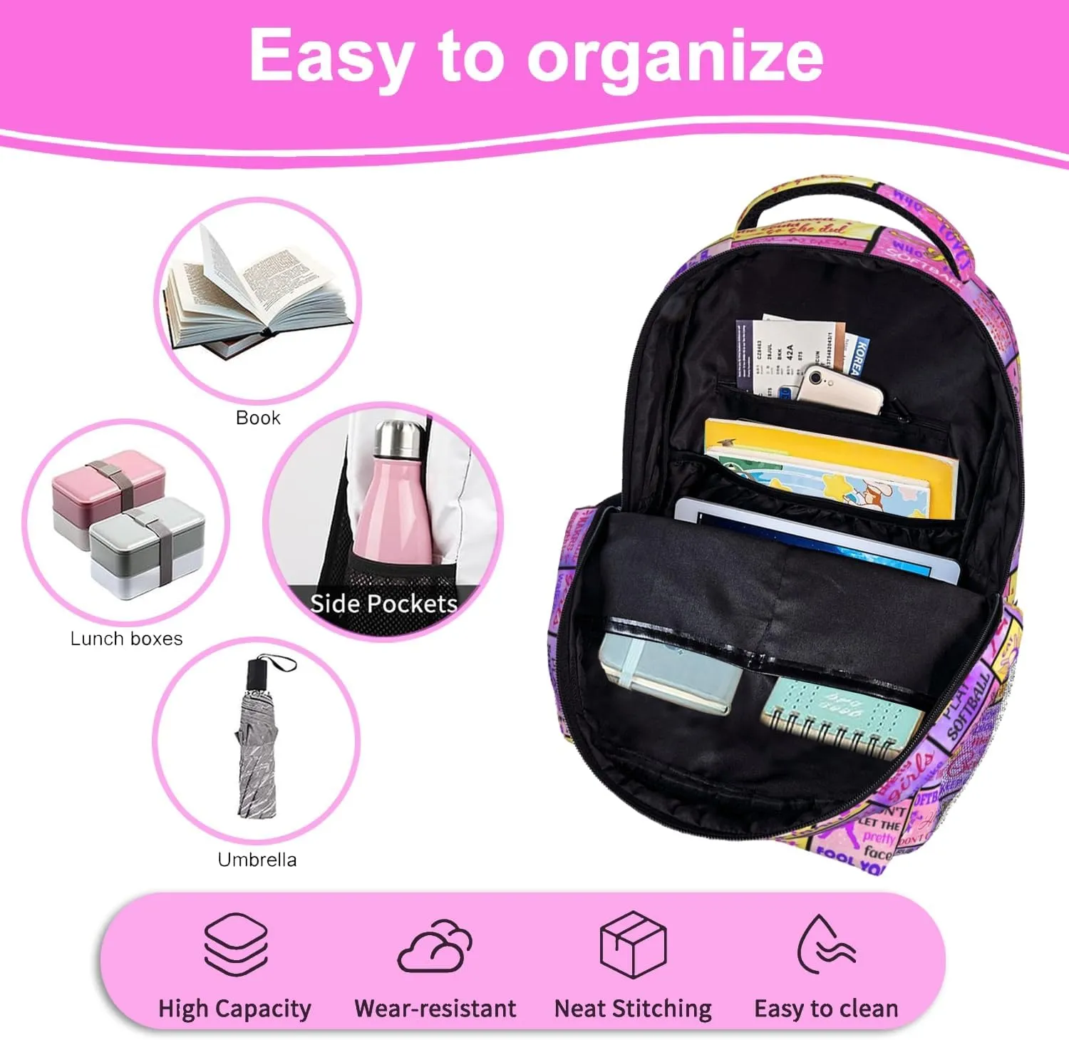 Softball Backpack For Girls 16 Inch Large Capacity Backpacks Casual Softball Bookbag Laptop Gifts For Kids Teen Girls