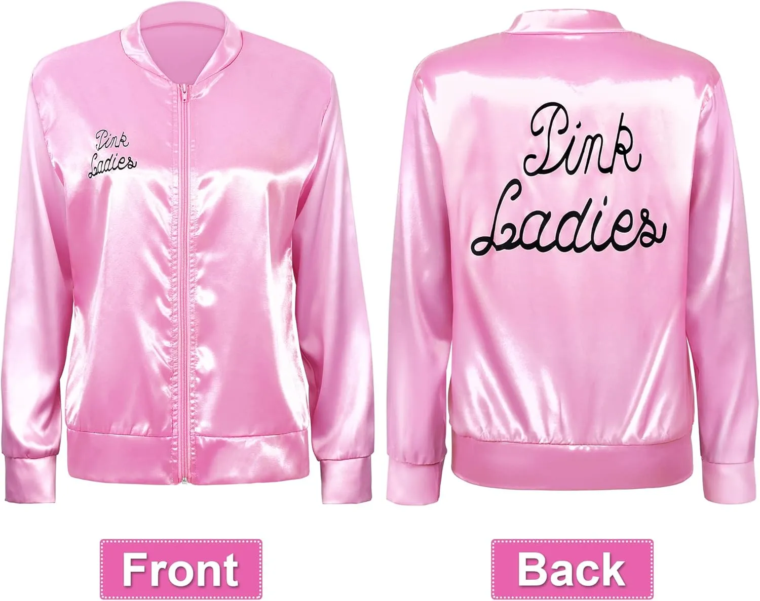 SOMSOC 1950s Pink Satin Jacket with Neck Scarf Headband Earrings Cat Eye Glasses Halloween Cosplay Costume Set for Women Girl
