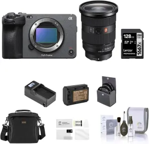 Sony FX3 Full-Frame Cinema Line Camera with 24-70mm Lens, Bundle with 128GB V90 SD Memory Card, Shoulder Bag, Extra Battery, Charger, 82mm Filter Kit, Screen Protector, Cleaning Kit