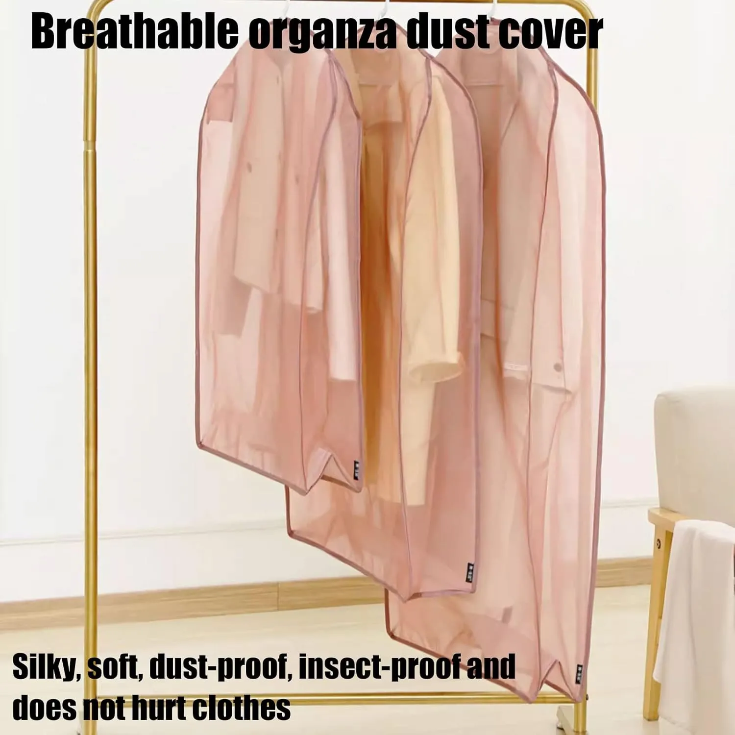 Storage Bags for Clothes,Clear Garment Bags for Hanging Clothes Made of Organza Material Built-in Mesh PocketDensified Woven Thread, not Easy to SnagBreathable and Dustproof
