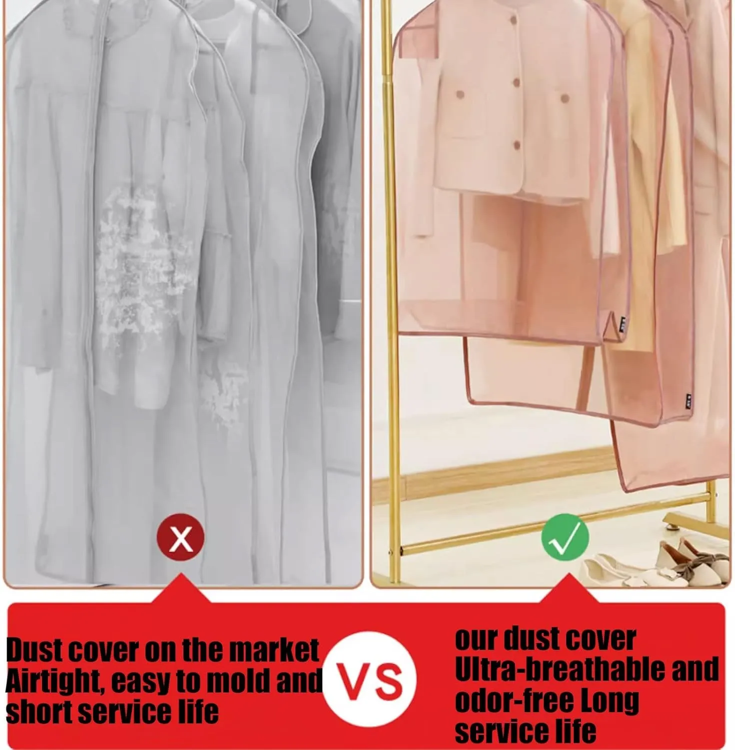 Storage Bags for Clothes,Clear Garment Bags for Hanging Clothes Made of Organza Material Built-in Mesh PocketDensified Woven Thread, not Easy to SnagBreathable and Dustproof