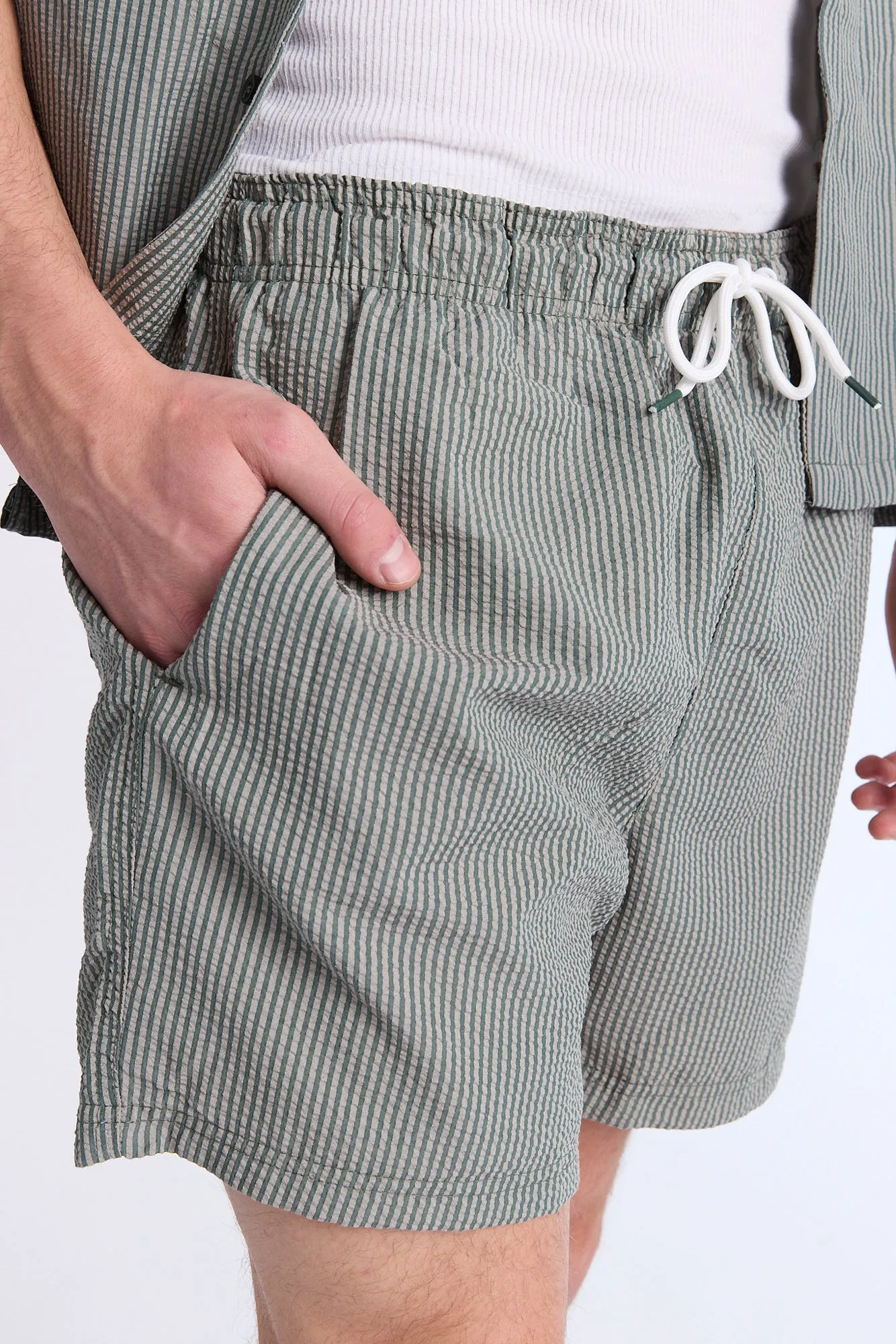 Striped Seersucker 5.5" Swim Trunks