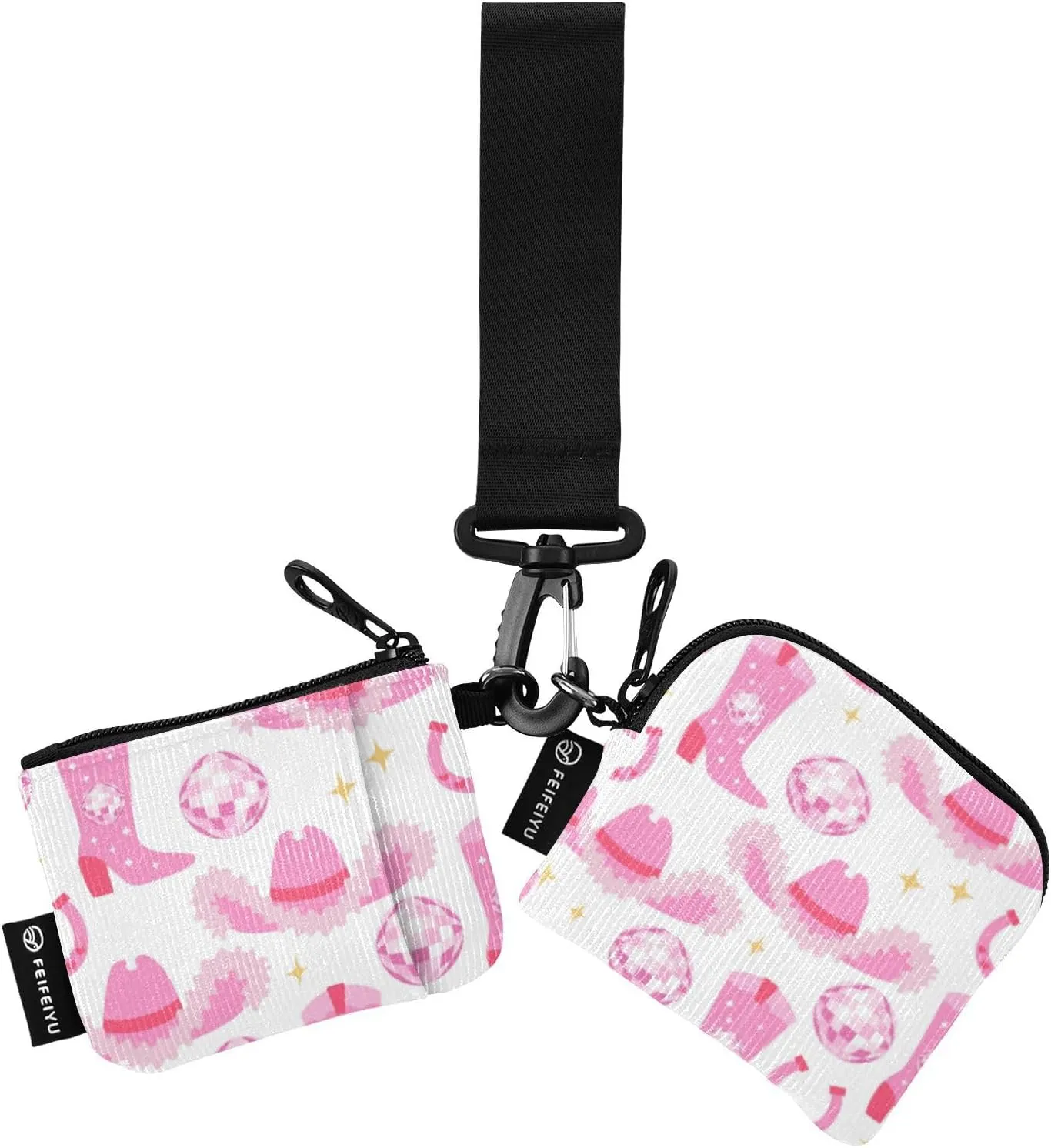 susiyo Pink Cowgirl Boots and Hats Wristlet Wallets for Women Detachable Dual Pouch Mini Wallet Coin Purse Pouch