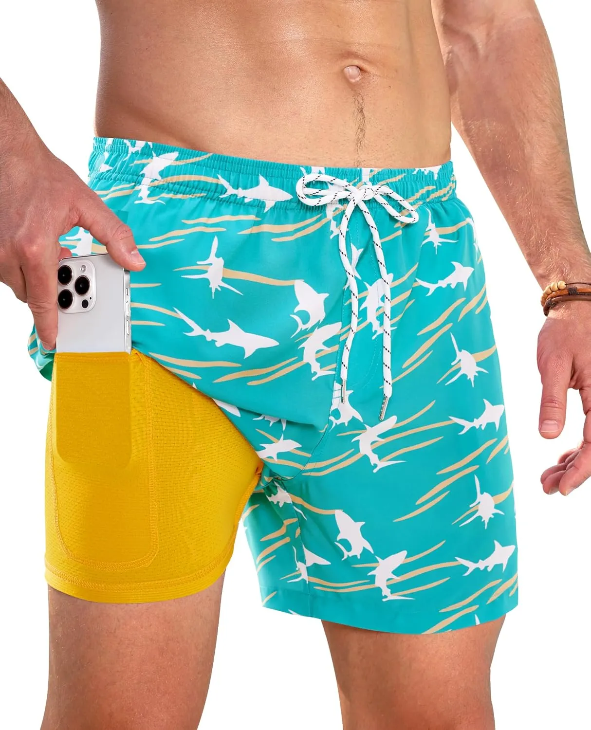 Swim Trunks Mens 5 Inch Inseam Compression Liner Short Men Bathing Suit Lined Swimming Shorts Men's Swim Suits