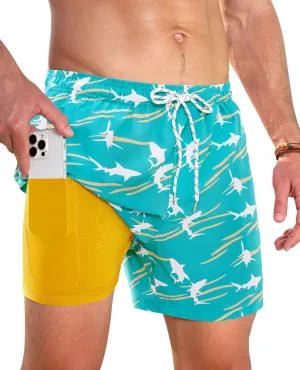 Swim Trunks Mens 5 Inch Inseam Compression Liner Short Men Bathing Suit Lined Swimming Shorts Men's Swim Suits