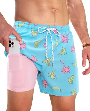 Swim Trunks Mens 5 Inch Inseam Compression Liner Short Men Bathing Suit Lined Swimming Shorts Men's Swim Suits