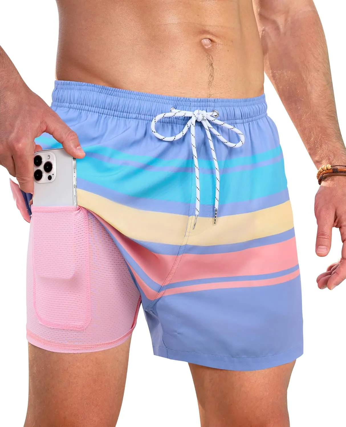 Swim Trunks Mens 5 Inch Inseam Compression Liner Short Men Bathing Suit Lined Swimming Shorts Men's Swim Suits