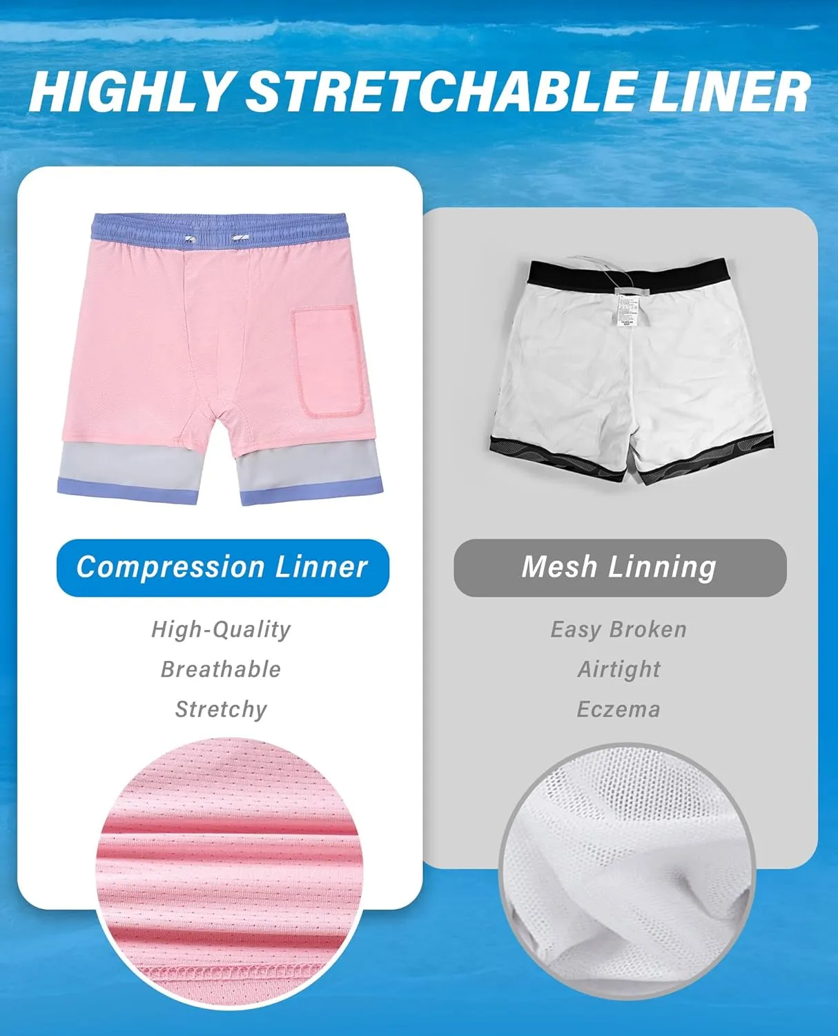 Swim Trunks Mens 5 Inch Inseam Compression Liner Short Men Bathing Suit Lined Swimming Shorts Men's Swim Suits