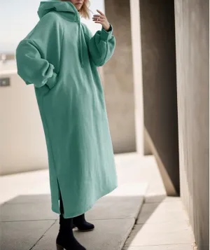 TIAFORD Women Winter Hoodie Maxi Dress Casual Long Sleeve Pullover Fall Oversized Shift Slit Sweatshirt Dress with Pocket