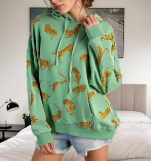 TIAFORD Women's Oversized Hoodie Funny Animal Tiger Print Drawstring Hooded Sweatshirt Long Sleeve Y2k Pullover Hoodies