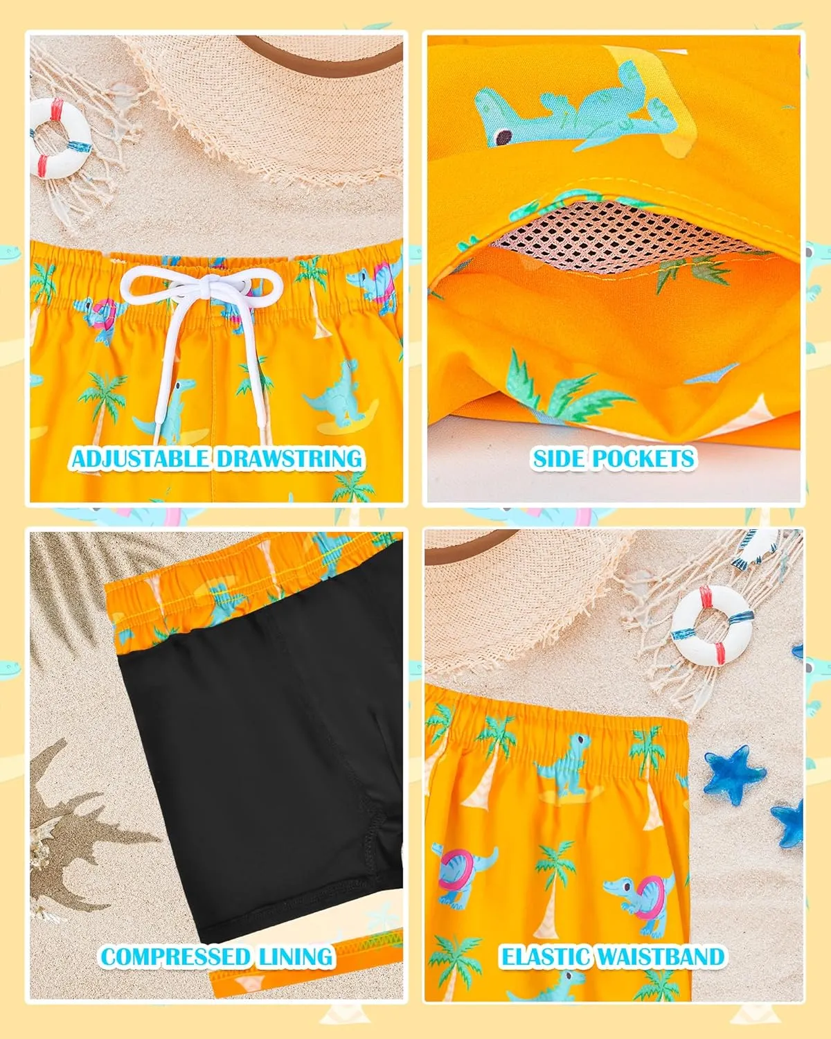 Toddler Swim Trunks with Compression Liner Quick Dry Toddler Bathing Suits Boys Swim Shorts Swimsuit Kids Swimwear