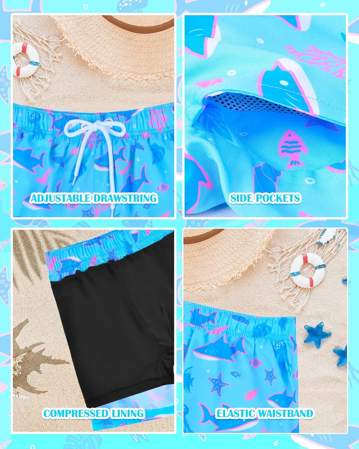Toddler Swim Trunks with Compression Liner Quick Dry Toddler Bathing Suits Boys Swim Shorts Swimsuit Kids Swimwear