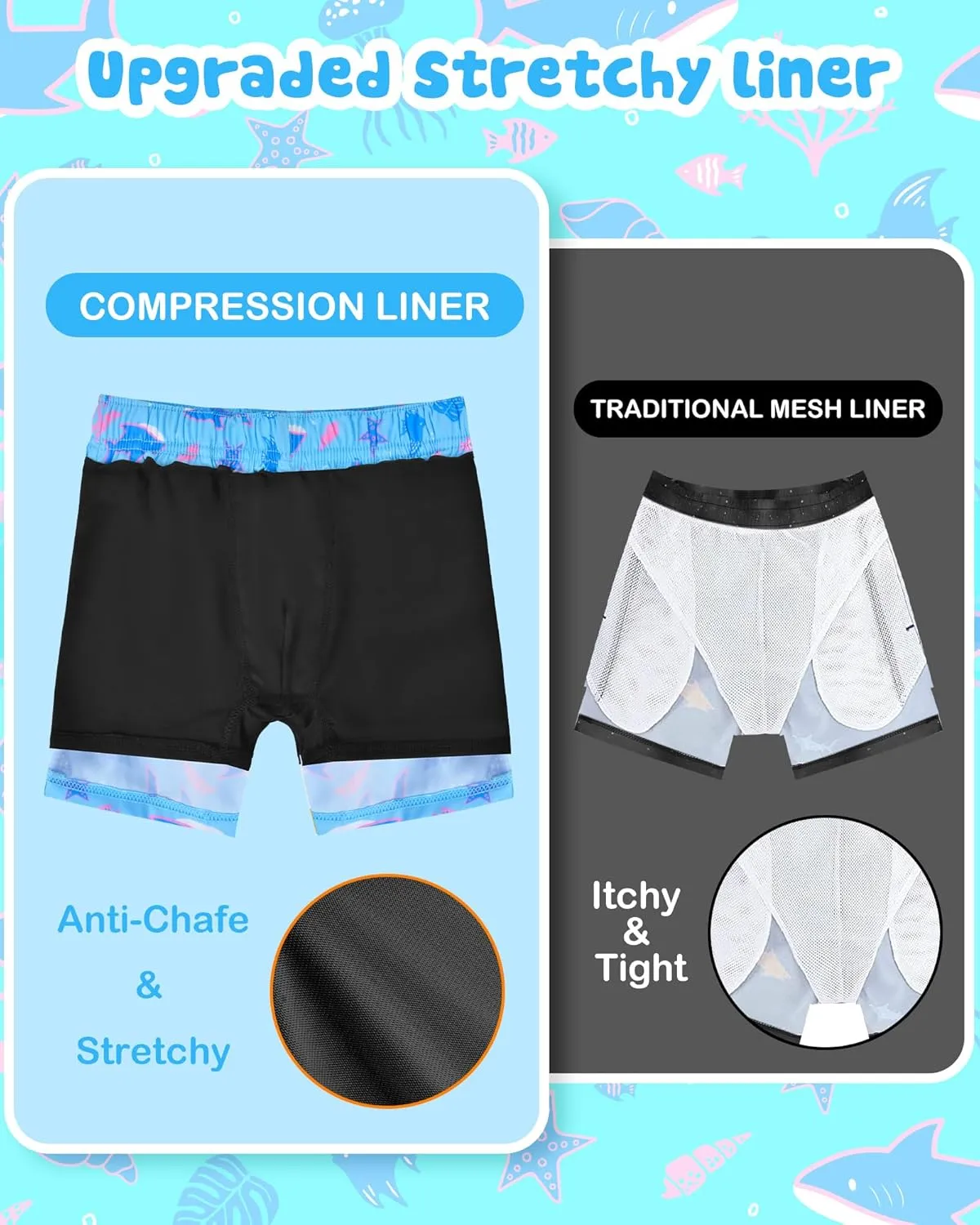 Toddler Swim Trunks with Compression Liner Quick Dry Toddler Bathing Suits Boys Swim Shorts Swimsuit Kids Swimwear