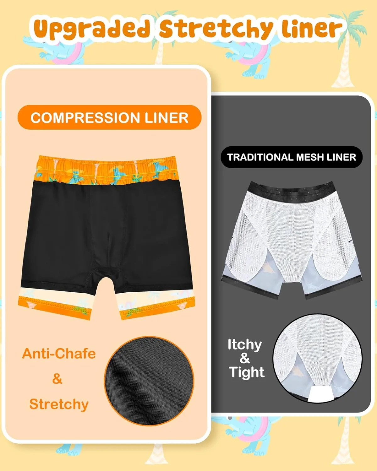 Toddler Swim Trunks with Compression Liner Quick Dry Toddler Bathing Suits Boys Swim Shorts Swimsuit Kids Swimwear