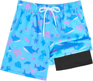 Toddler Swim Trunks with Compression Liner Quick Dry Toddler Bathing Suits Boys Swim Shorts Swimsuit Kids Swimwear