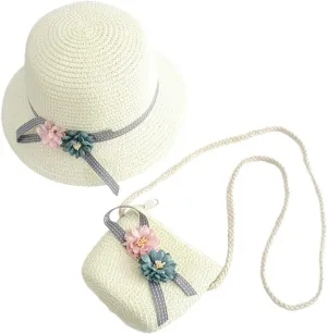 Toyvian 1 Set Kits for Girls Woven Handbag Purse Crossbody Kids Straw Sun Hat Floppy Beach Hat Sun Visor Hat