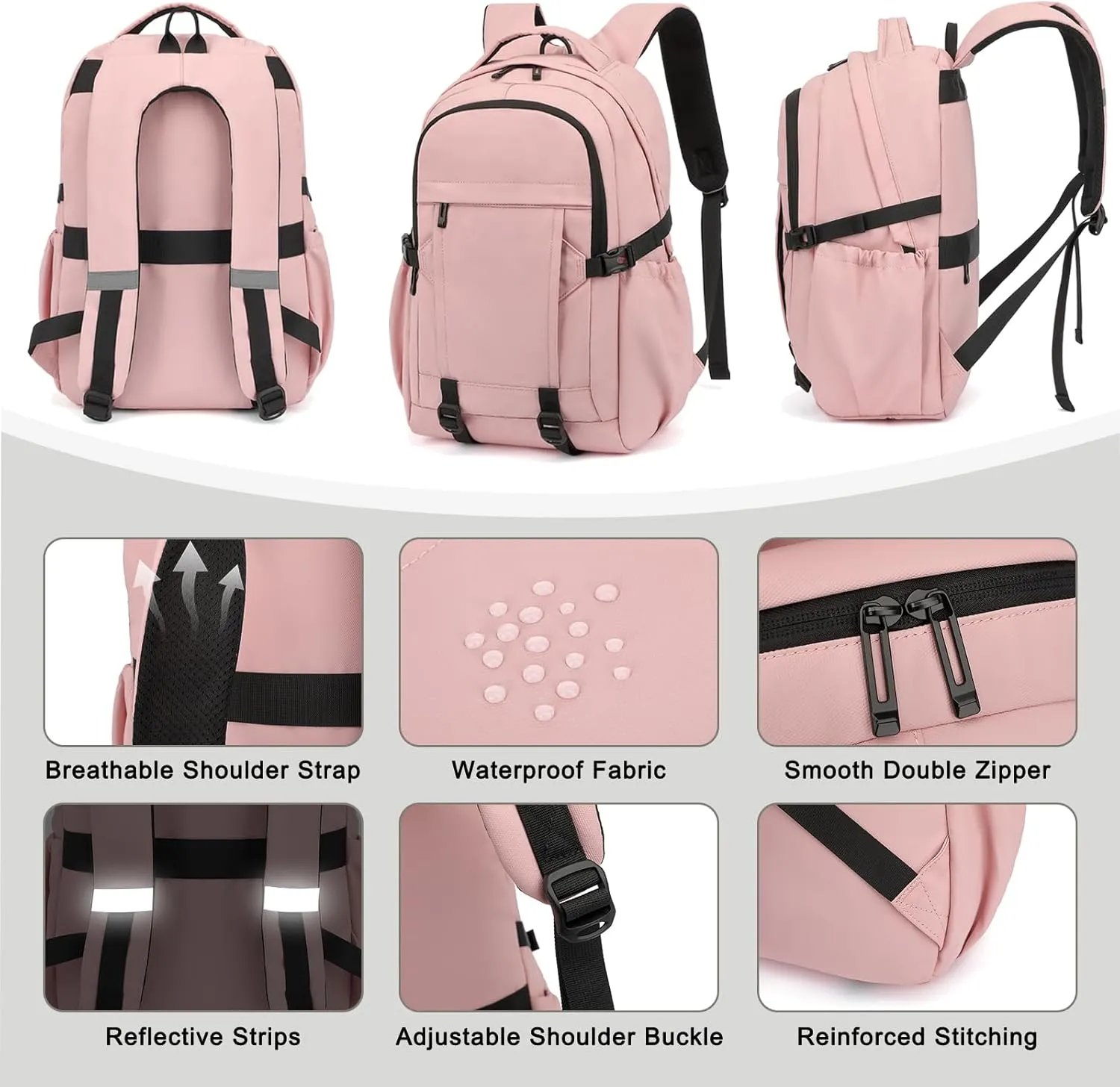 Travel Laptop Backpack for Women Men, 15.6 Inch Work Business College Backpacks School Bookbag Casual Daypack (Pink)