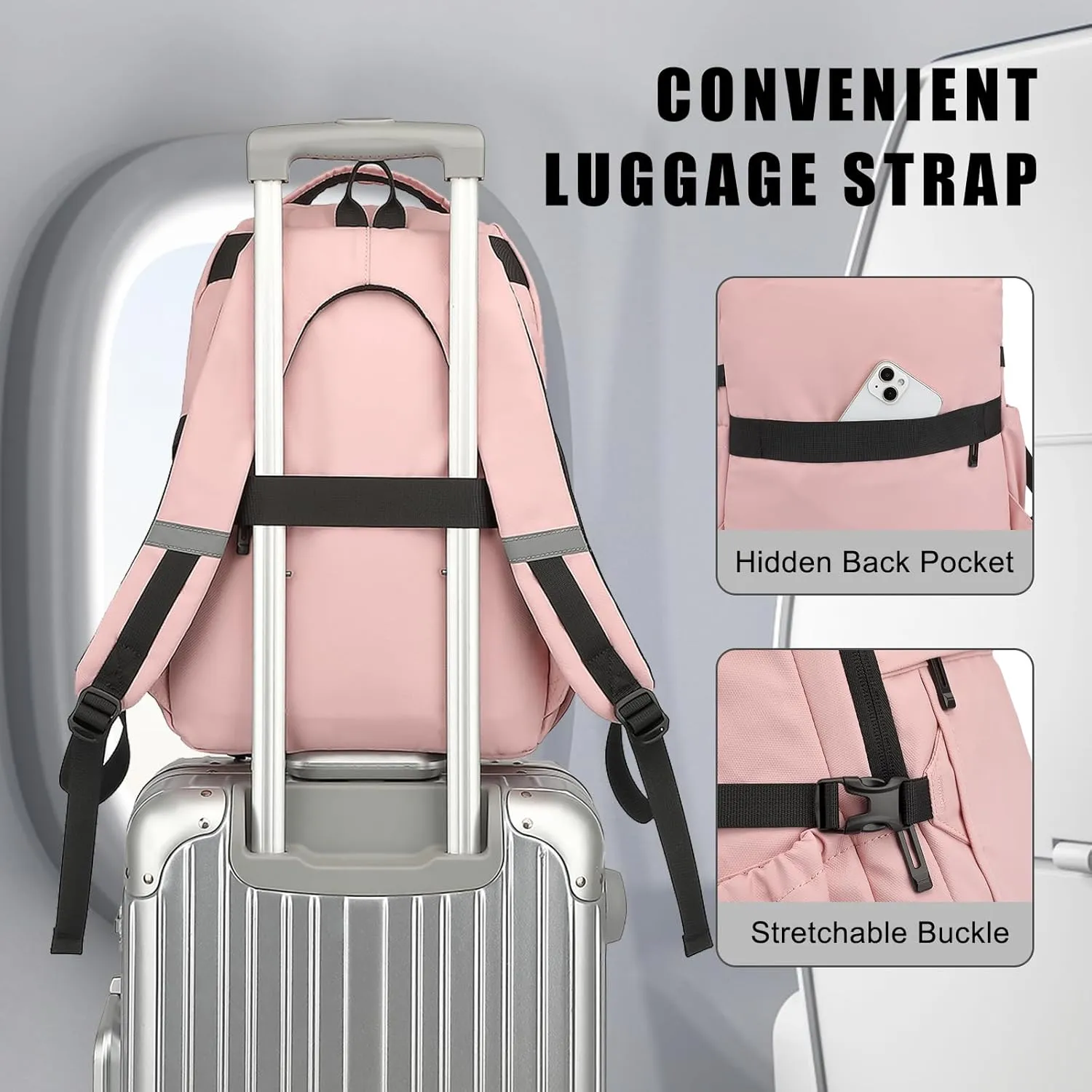 Travel Laptop Backpack for Women Men, 15.6 Inch Work Business College Backpacks School Bookbag Casual Daypack (Pink)