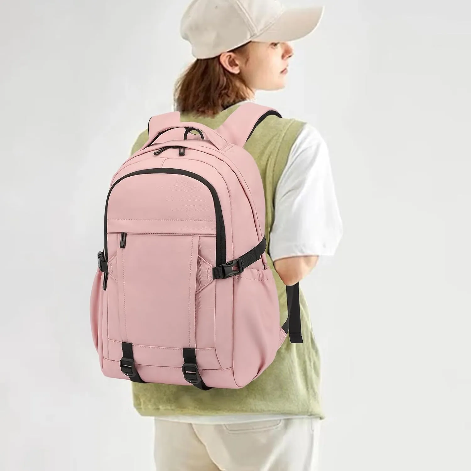 Travel Laptop Backpack for Women Men, 15.6 Inch Work Business College Backpacks School Bookbag Casual Daypack (Pink)