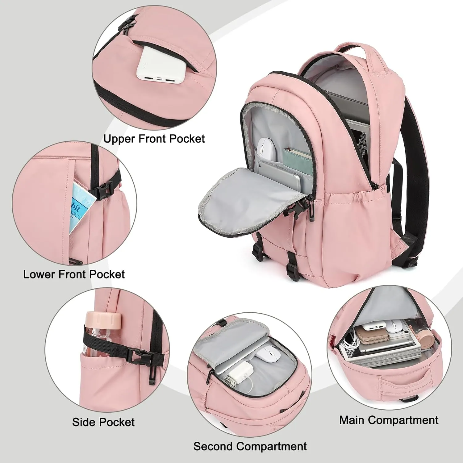 Travel Laptop Backpack for Women Men, 15.6 Inch Work Business College Backpacks School Bookbag Casual Daypack (Pink)
