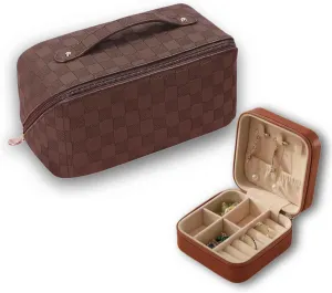 Travel Set  Cosmetic Bag & Jewelry Organizer Spacious Toiletry & Makeup Bag for Women, Organizer Keeps Rings, Chains & Earrings Sorted Out, Set Ideal for Travel, Vacation, Gift, and Daily Use.