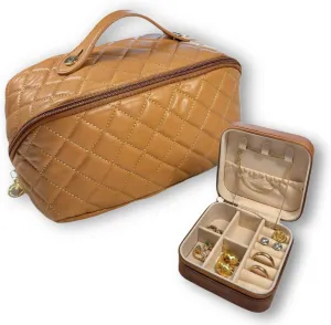 Travel Set  Cosmetic Bag & Jewelry Organizer Spacious Toiletry & Makeup Bag for Women, Organizer Keeps Rings, Chains & Earrings Sorted Out, Set Ideal for Travel, Vacation, Gift, and Daily Use.